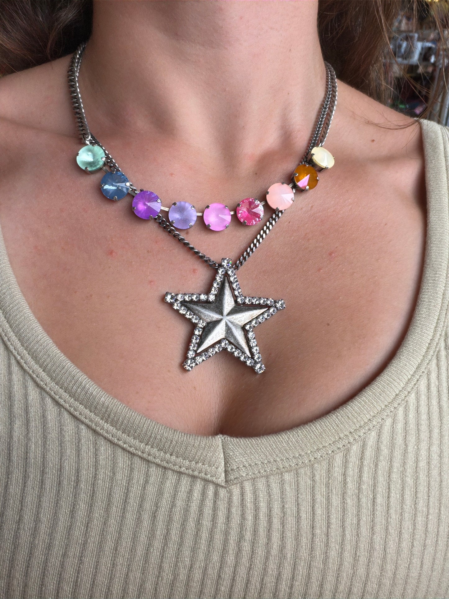 MEGA LAYERED SILVER STAR NECKLACE FAIRY DUST