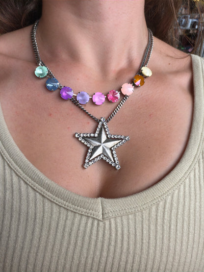 MEGA LAYERED SILVER STAR NECKLACE FAIRY DUST