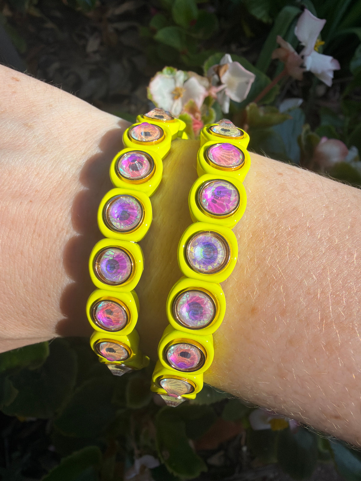Yellow and Lavender Enamel Stretch Bracelet