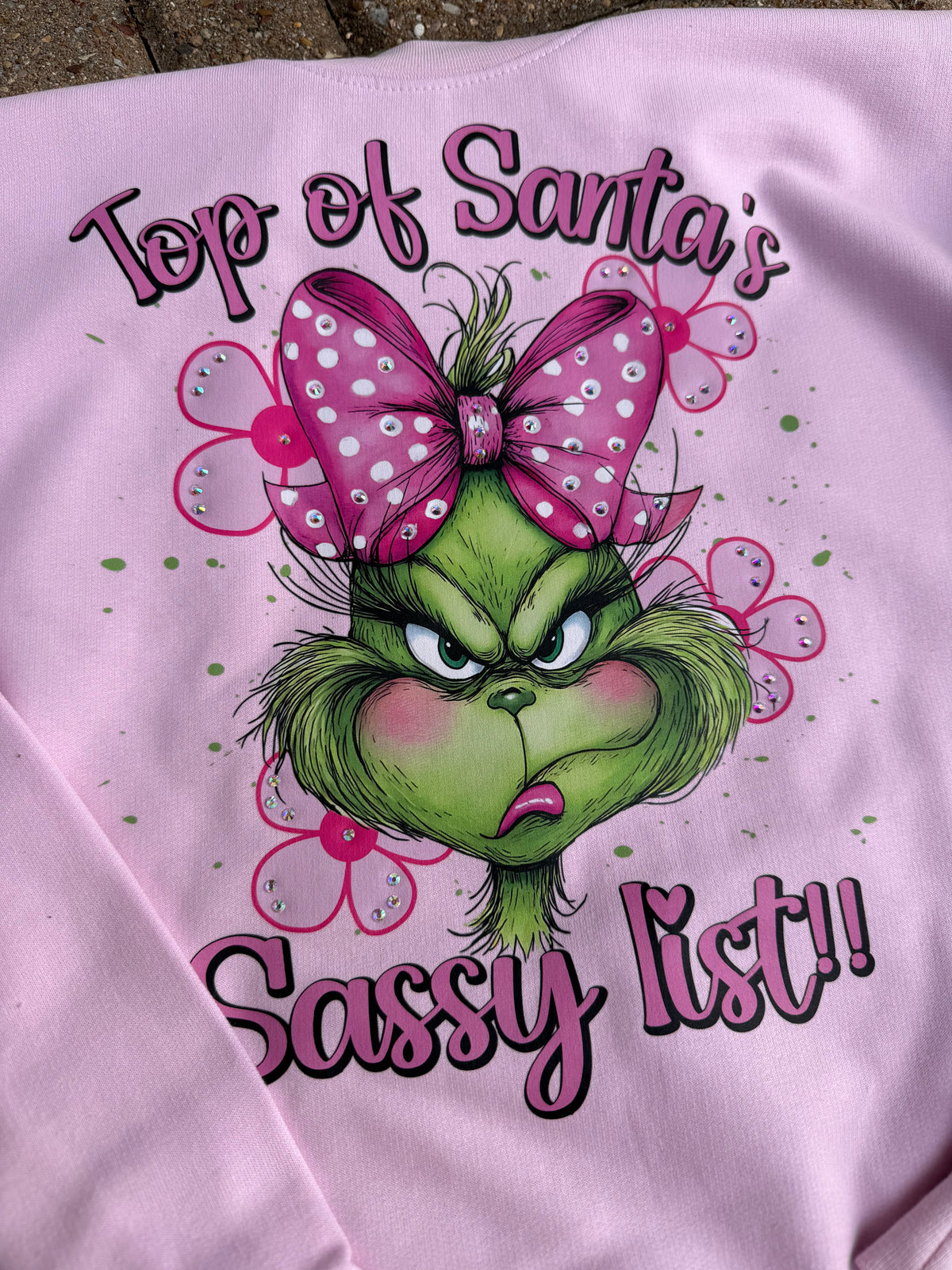 Top of Santa's Sassy List Rhinestone Graphic Tee