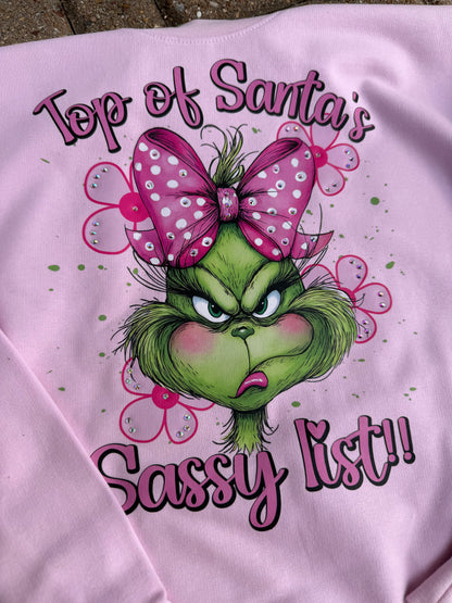 Top of Santa's Sassy List Rhinestone Graphic Tee