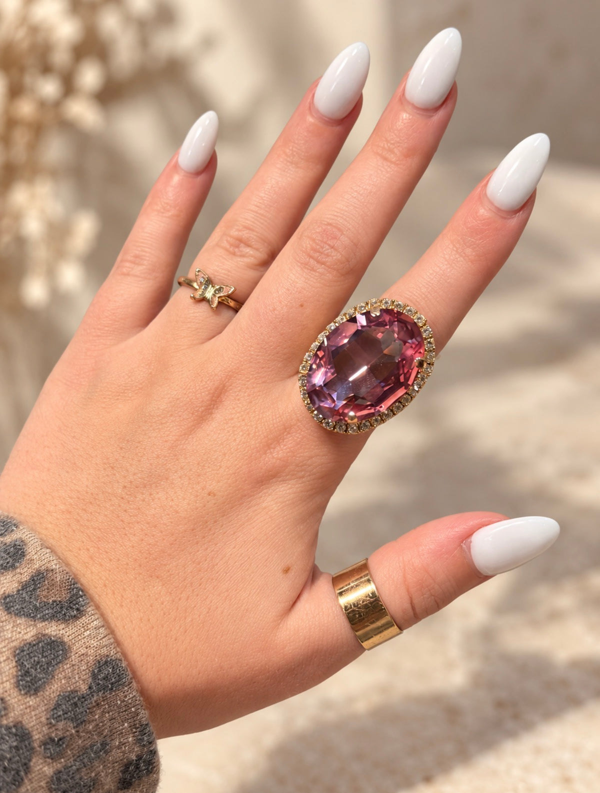 WETSTONE: rose with clear trim Liz Taylor Ring