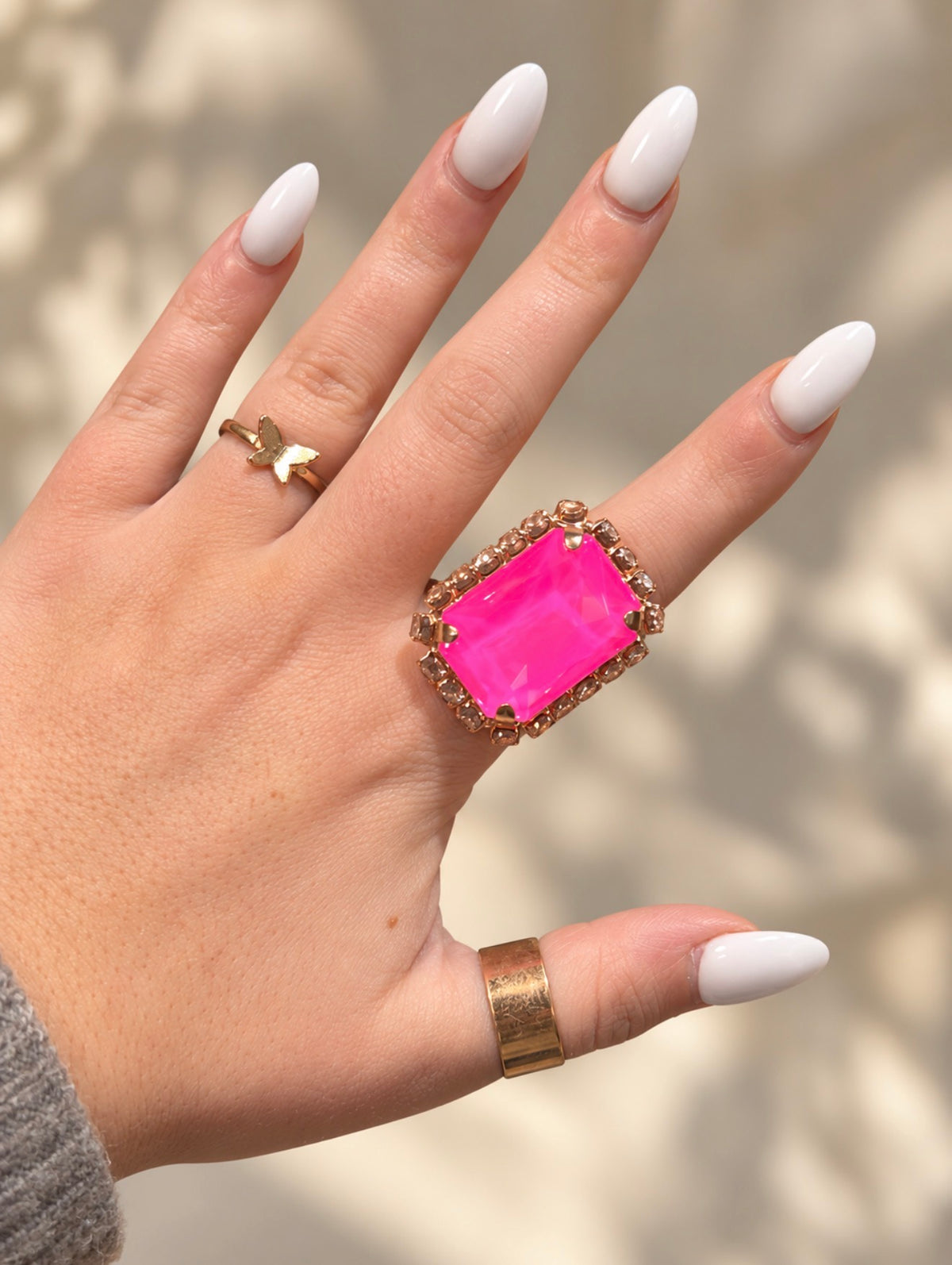WETSTONE: Femme Fatale electric pink  Swarovski ring with Swarovski clear trim
