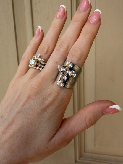 Silver and Clear Cross Ring