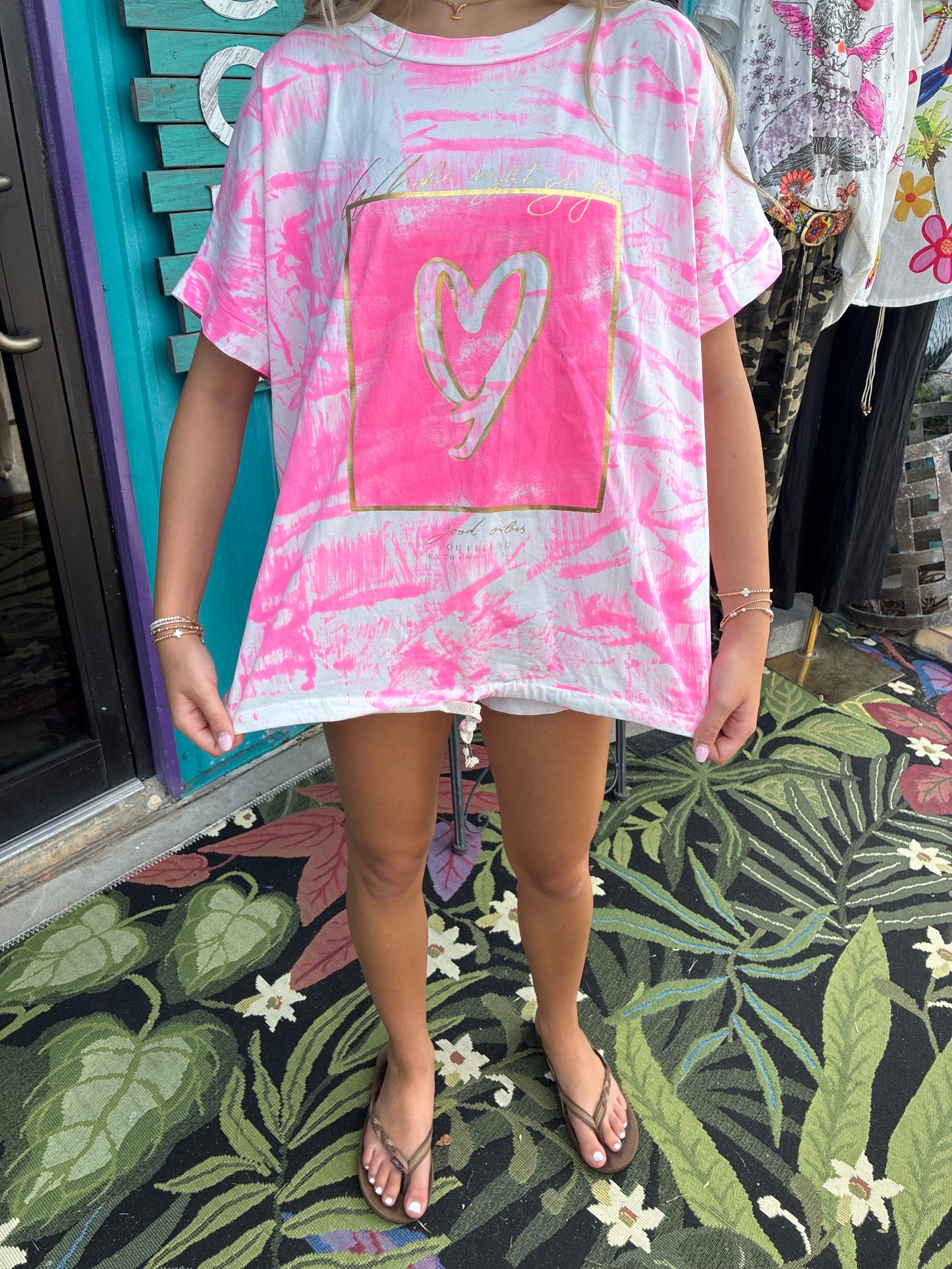 Heart Tie-Dye Cotton T-Shirt Blush