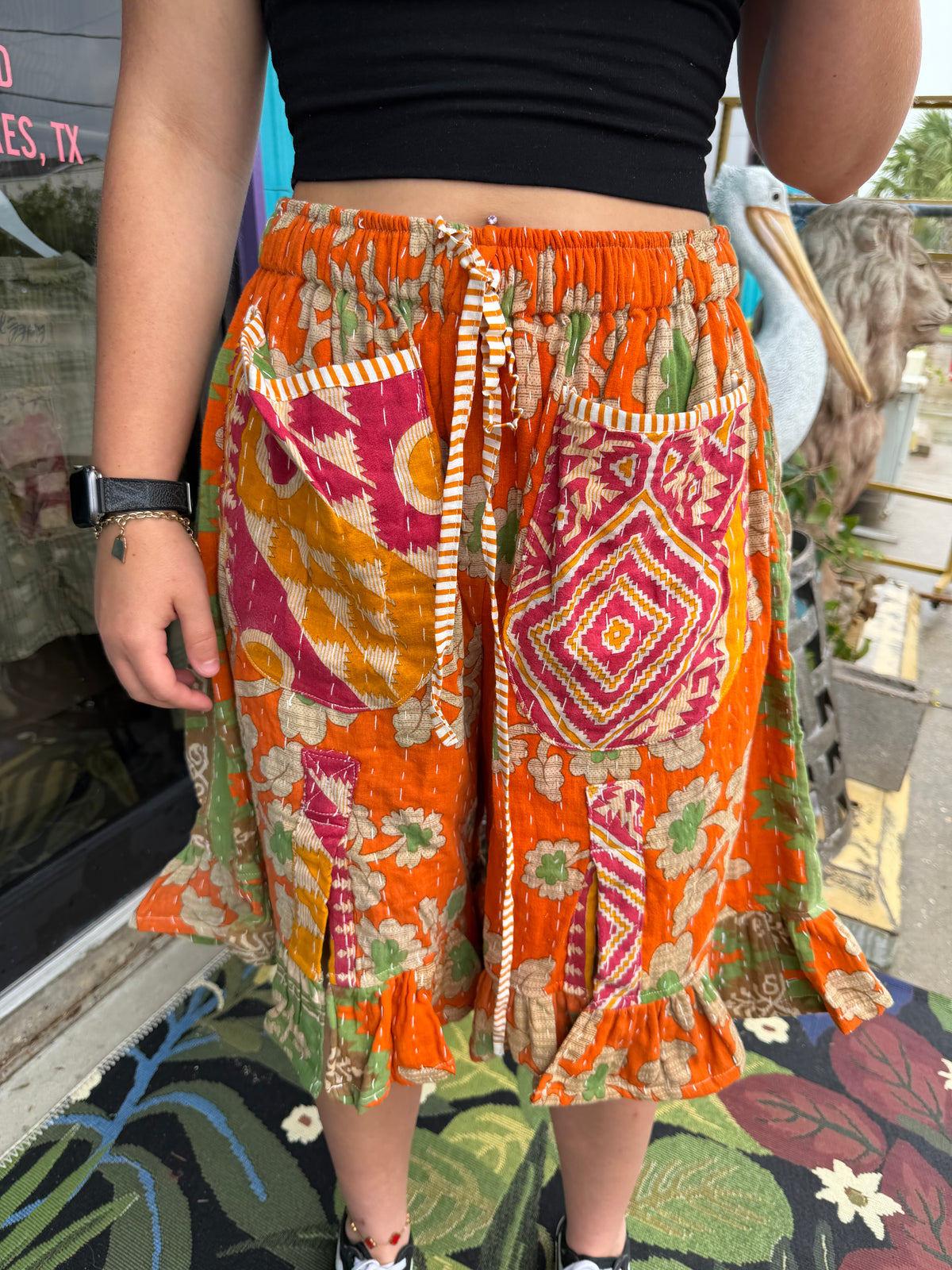 Sahara patchwork slit shorts