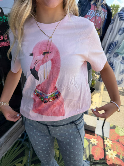 Jeweled Flamingo Light Pink Crew T-Shirt