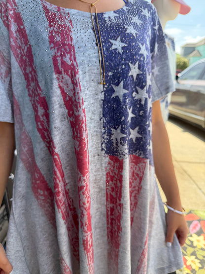 FLAG RHINESTONE TUNIC TOP