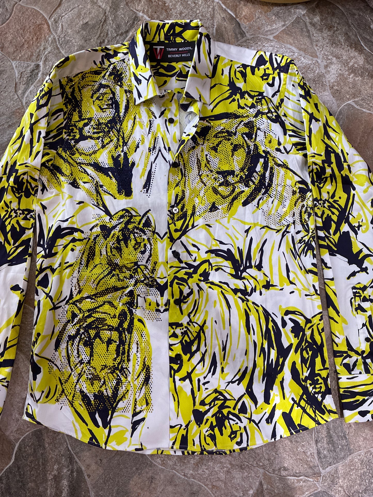 Lime Green Abstract Tiger Button Down Top