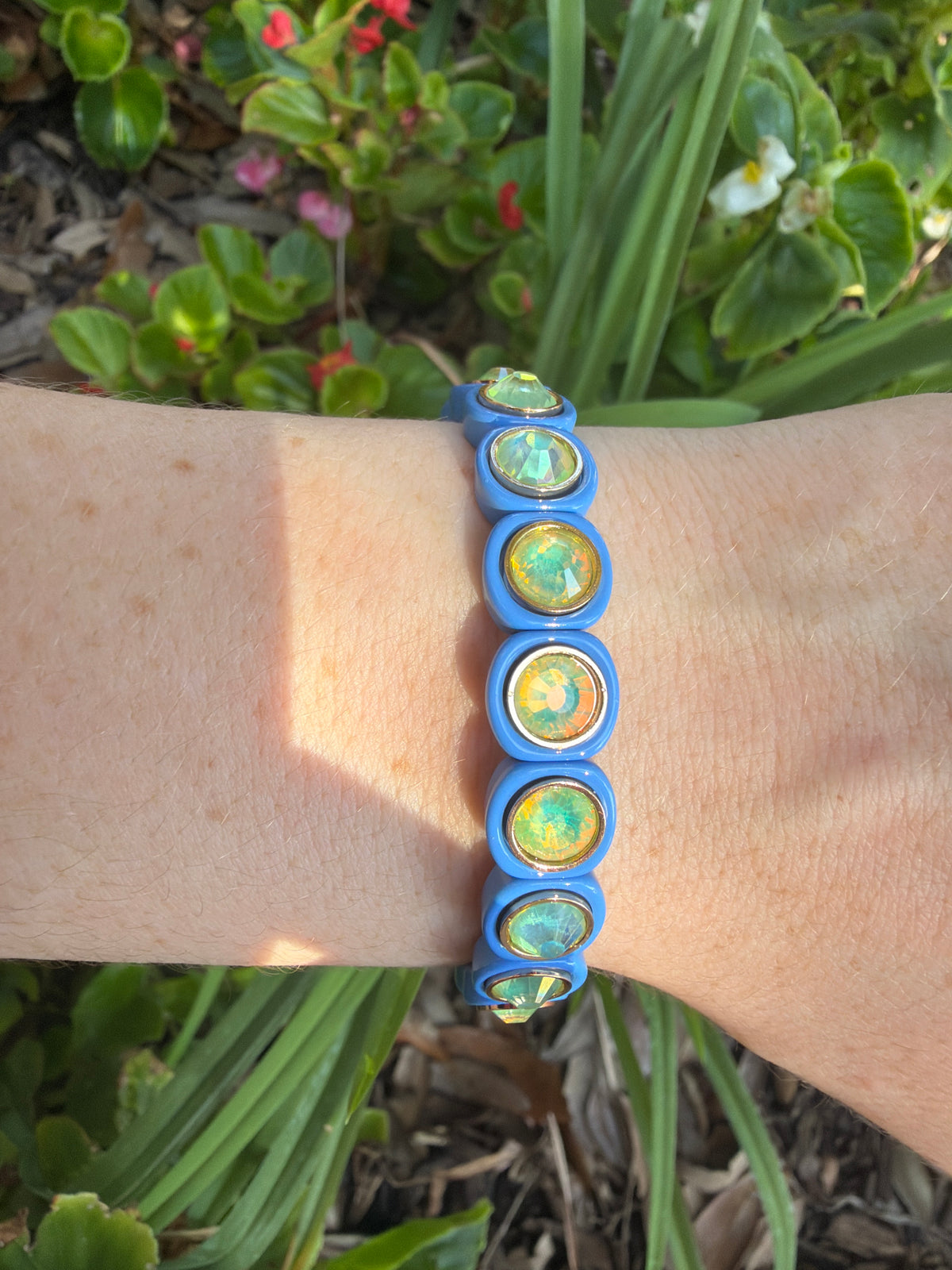 Blue and Opal Enamel Stretch Bracelet
