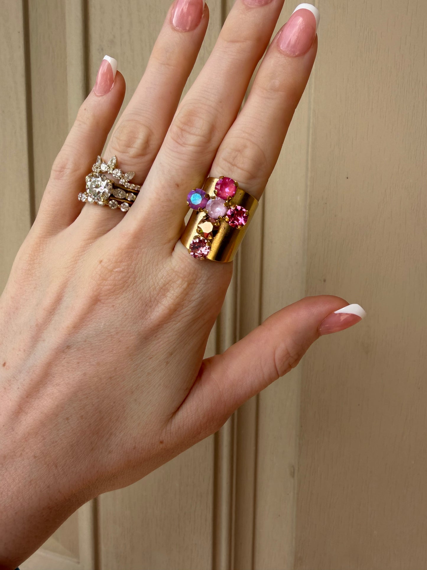 Gold and Pinks Cross Ring