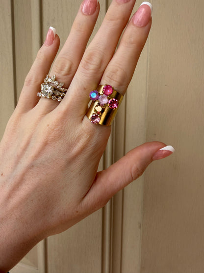 Gold and Pinks Cross Ring