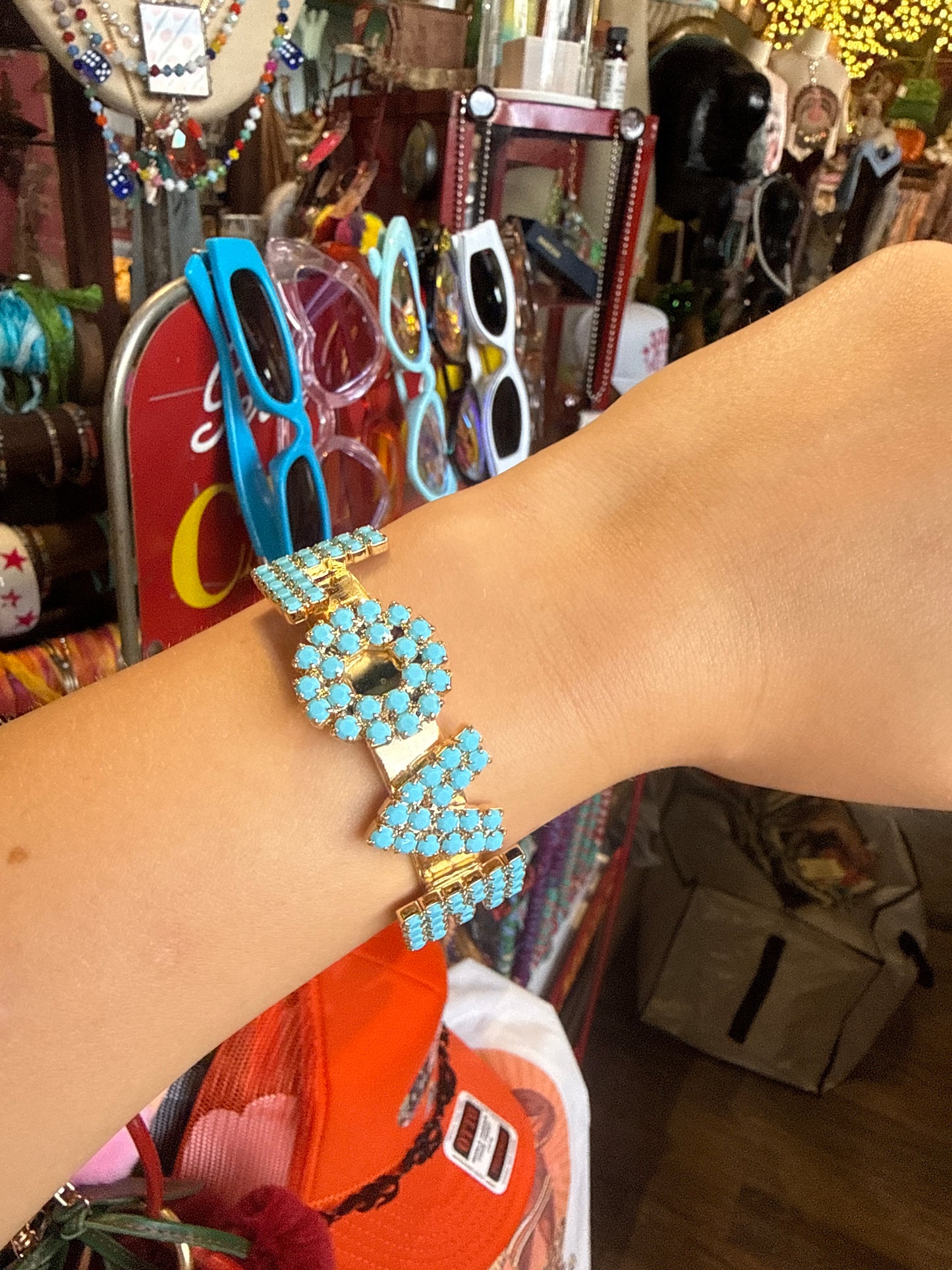 Mini La La Love Turquoise Antique Gold Cuff