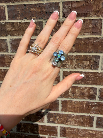 Silver and Blues Cross Ring