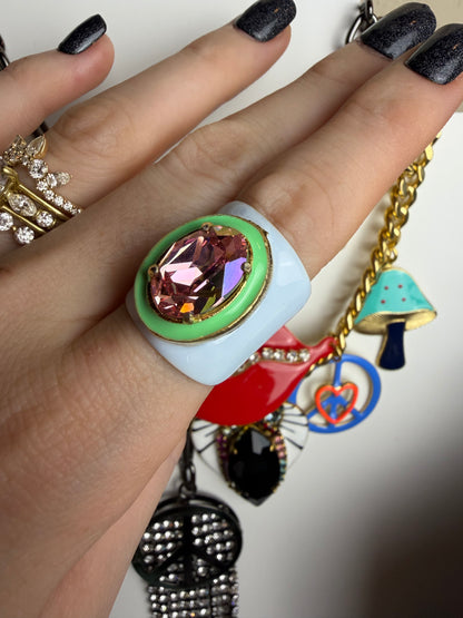MEGA DAKOTA RING IN LIGHT BLUE ENAMEL