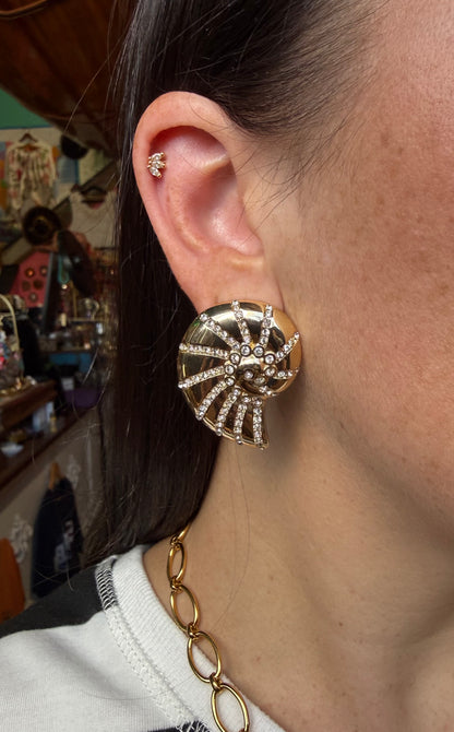 Crystal Studded Nautilus Shell Earrings