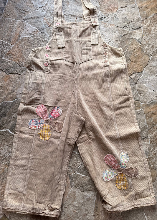 Latte Corduroy Flower Patch Overalls