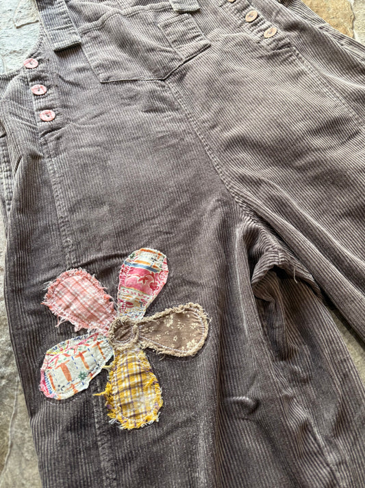 Mocha Corduroy Flower Patch Overalls