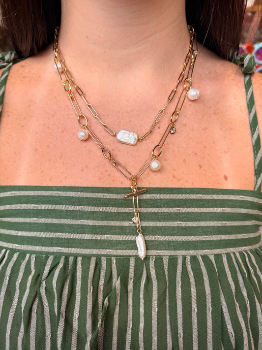 Deep Water Pearl 18k Gold Plated Lariat Necklace