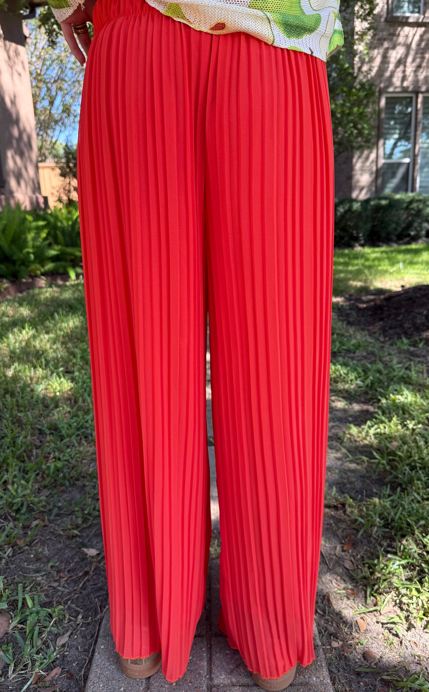 Italian Orange Pleated Wide Legs Pants
