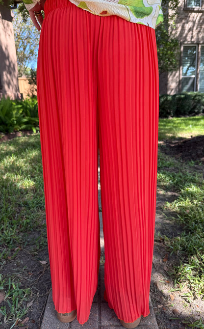 Italian Orange Pleated Wide Legs Pants