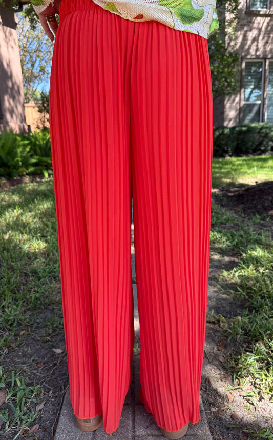 Italian Orange Pleated Wide Legs Pants