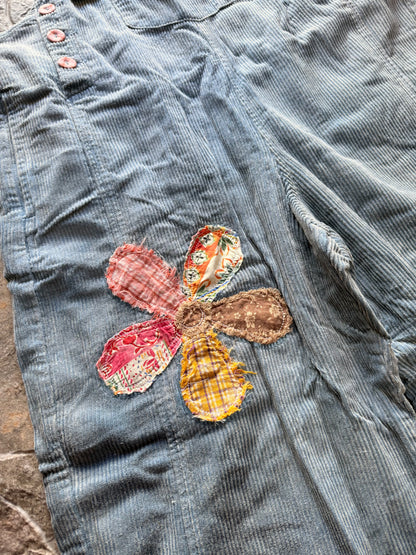 Denim Corduroy Flower Patch Overalls