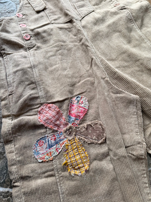 Latte Corduroy Flower Patch Overalls