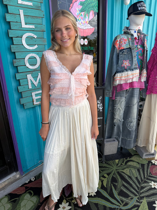 Solid Soft Pleated Flowy Maxi Skirt With Lining
