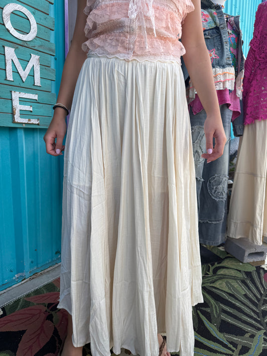 Solid Soft Pleated Flowy Maxi Skirt With Lining