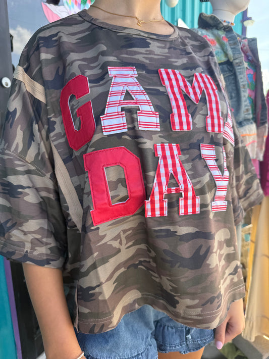 Game Day Washed Camo Loose Fit Sweatshirt Top