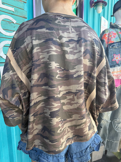 Game Day Washed Camo Loose Fit Sweatshirt Top