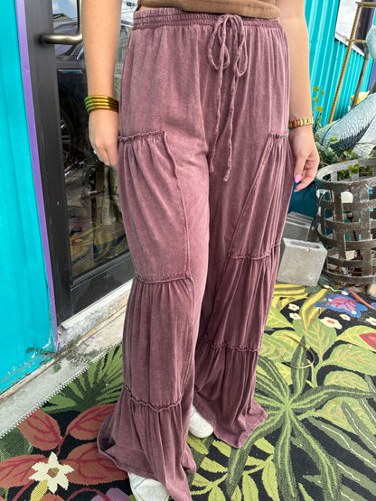 Mineral Washed Tiered Wide Leg Pants