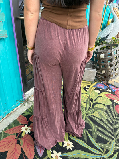 Mineral Washed Tiered Wide Leg Pants