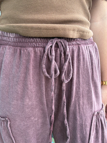 Mineral Washed Tiered Wide Leg Pants