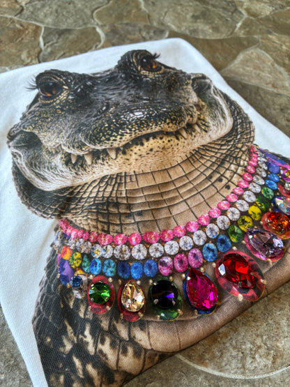 Jeweled Collar Alligator on White