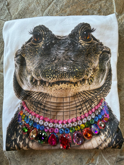 Jeweled Collar Alligator on White