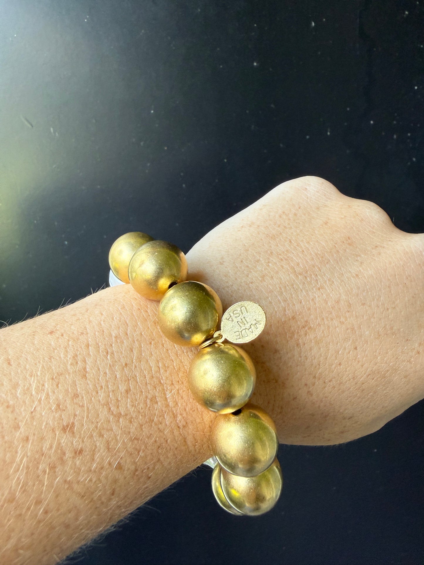 Gold Plated Ball & Baroque Pearl Stretch Bracelet