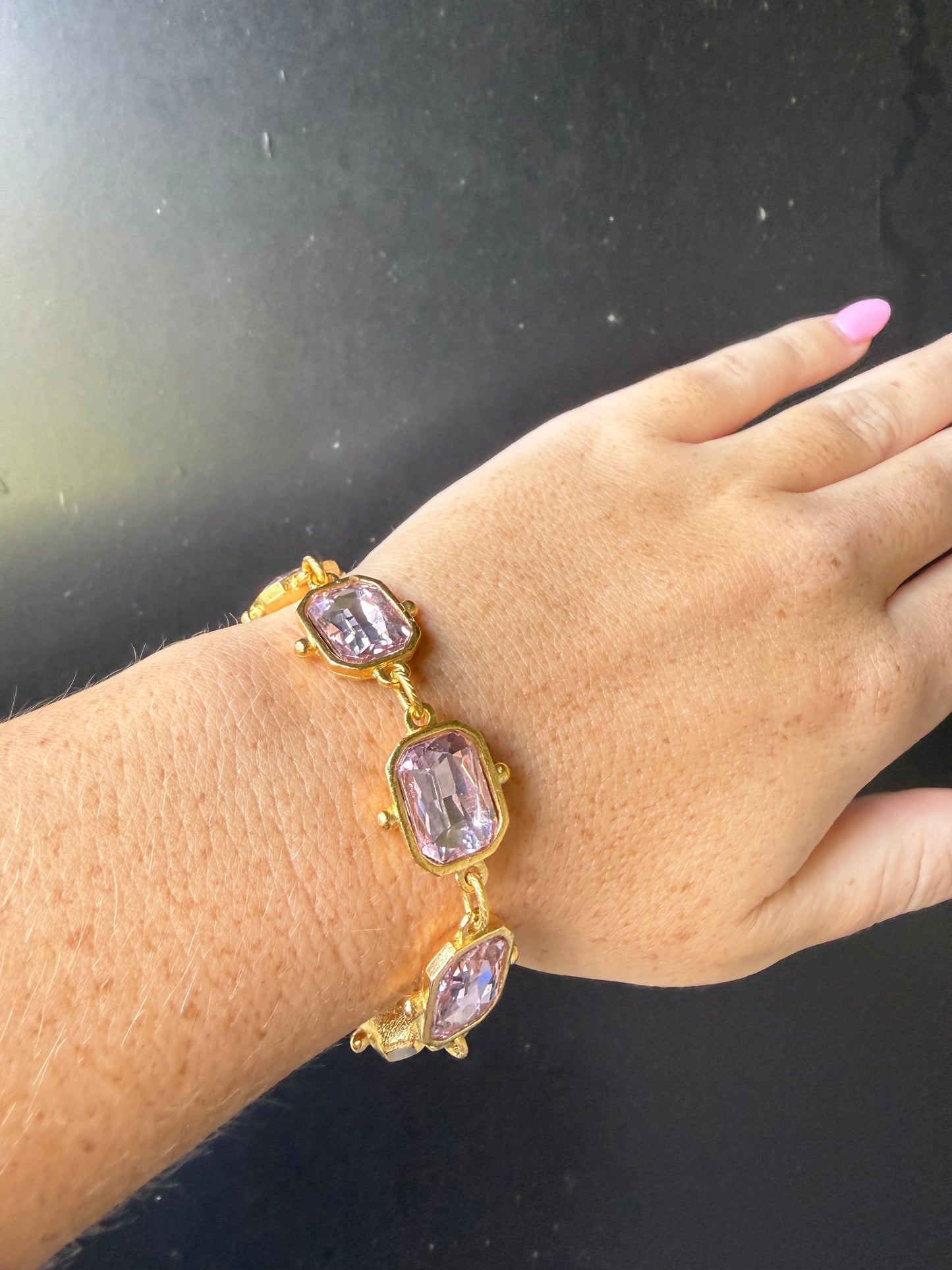 Light Pink Rectangle Crystal Bracelet