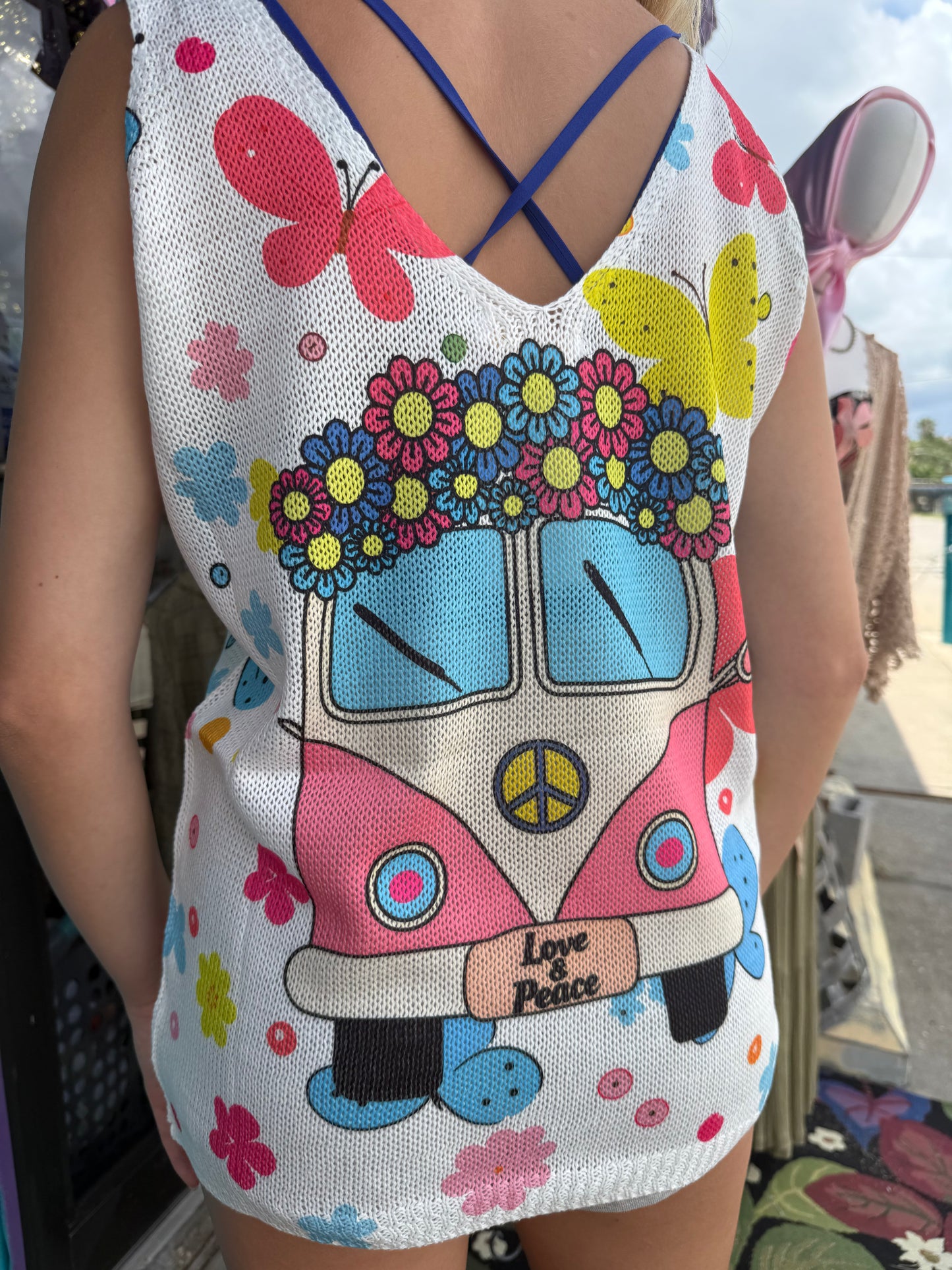 Pink Van Knit Printed Sleeveless Sweater