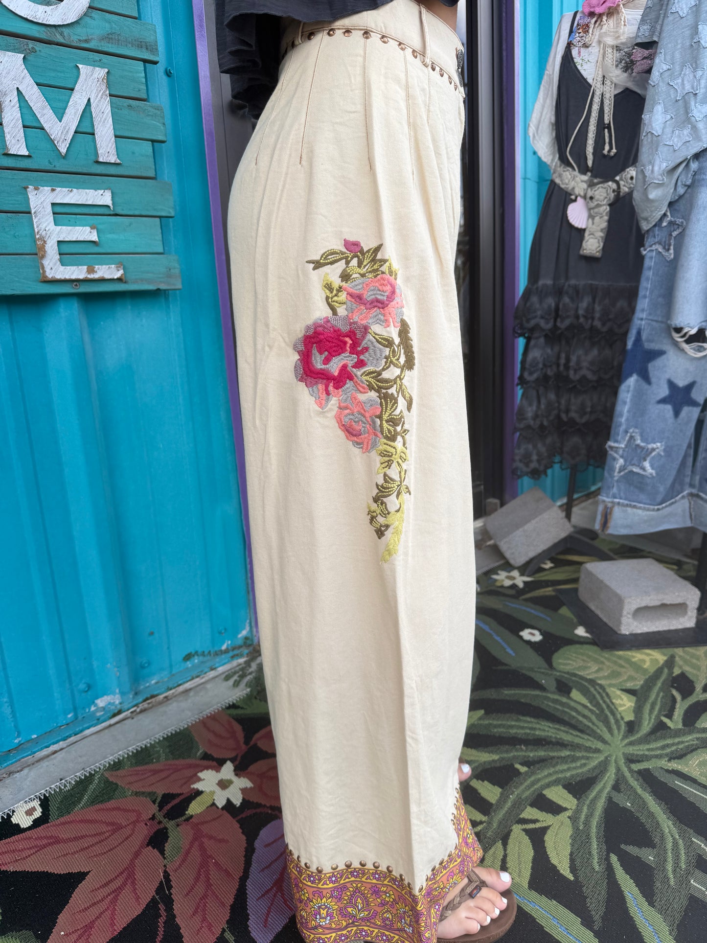 Time To Shine Denim Pants | Wide Leg Pants | Floral Pants