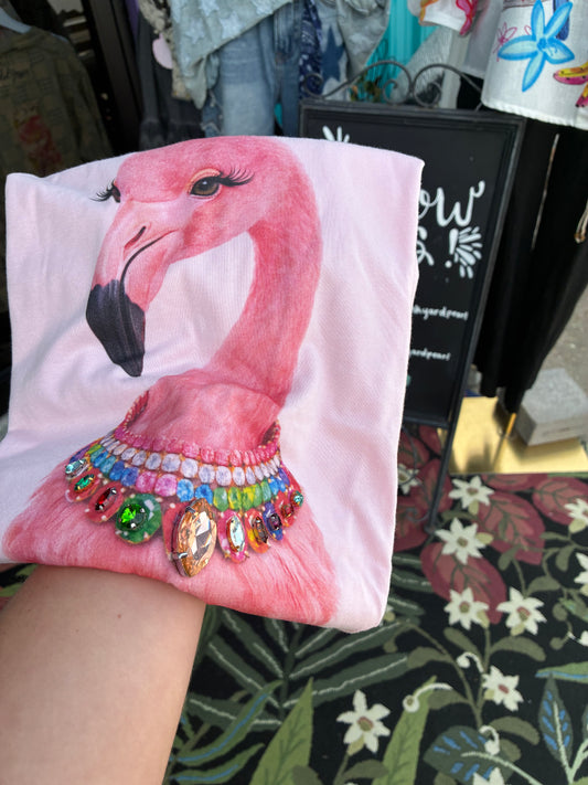 Jeweled Flamingo Light Pink Crew T-Shirt