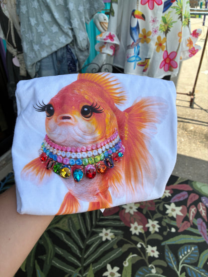 Jeweled Collar Goldfish on White or Natural Crew
