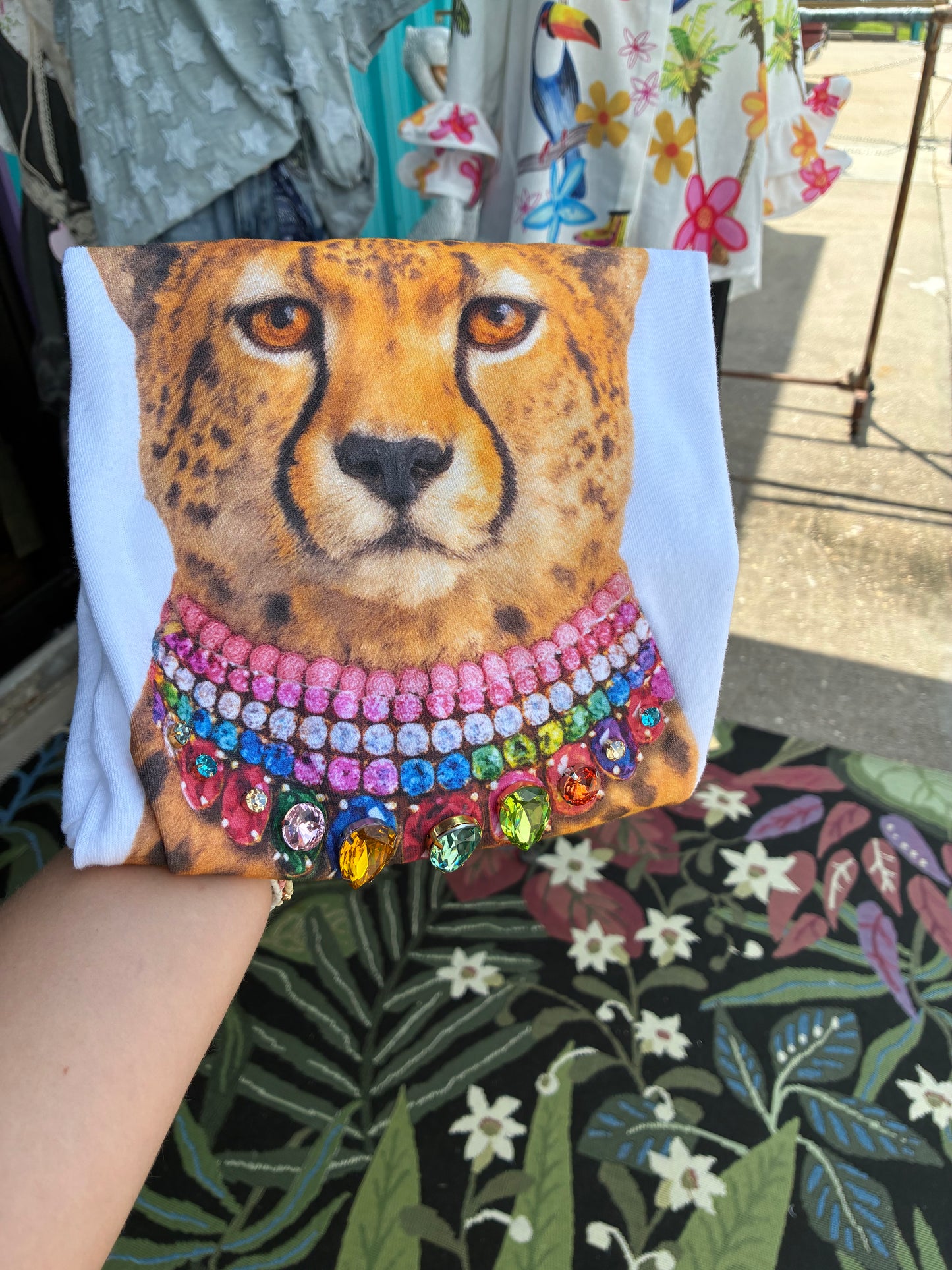 Jeweled Collar Leopard on White or Natural Crew