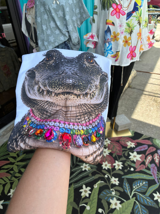 Jeweled Collar Alligator on White