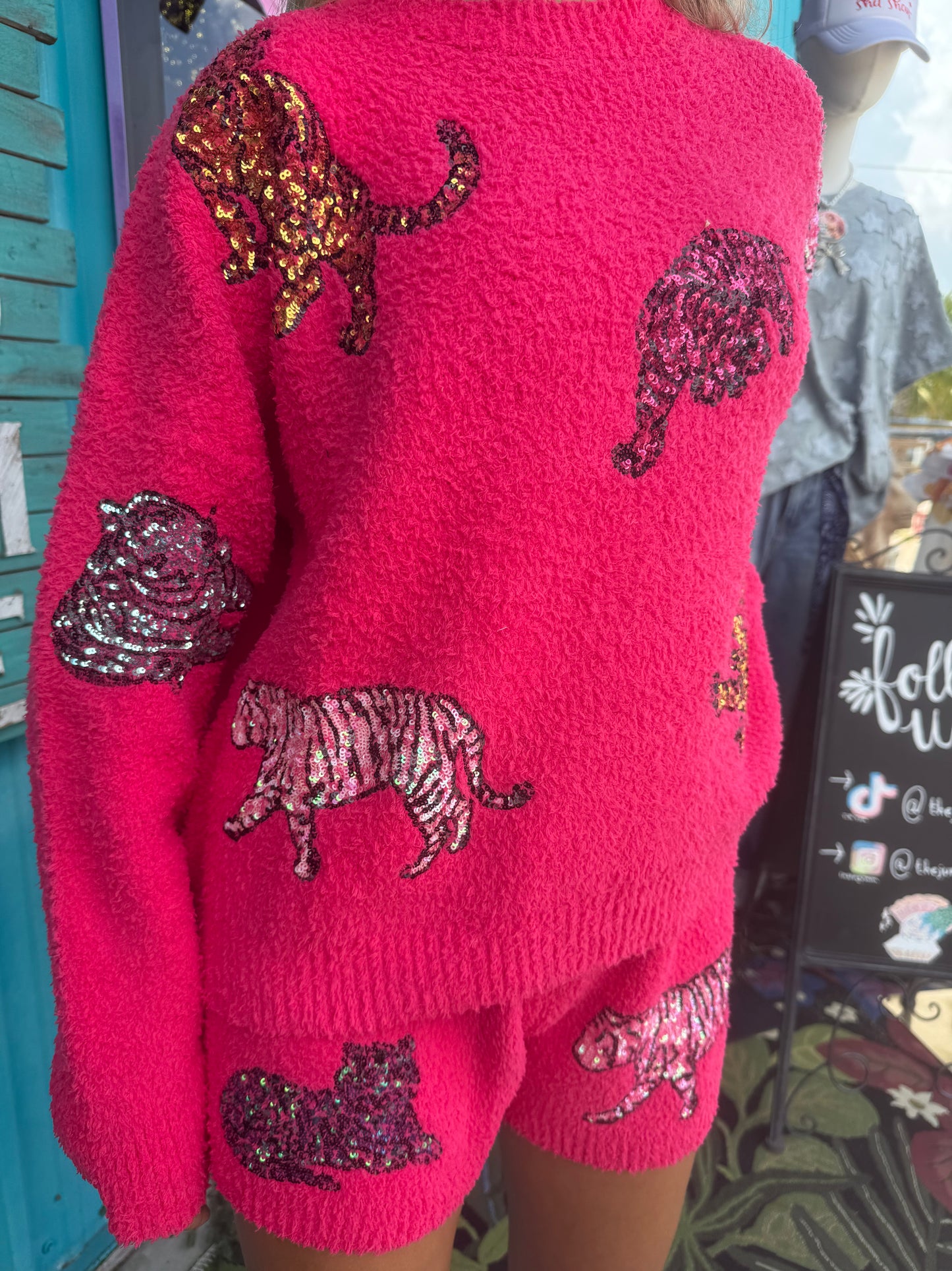 Cozy Multi Tiger Sequin top with Matching Shorts