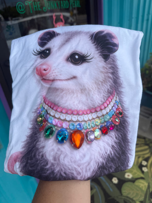 Jeweled Collar Possum White Crew
