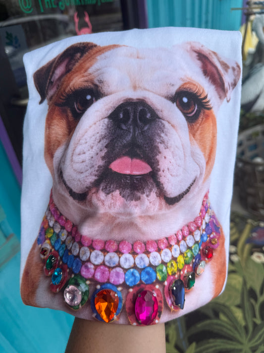 Jeweled Collar Bulldog White  Crew