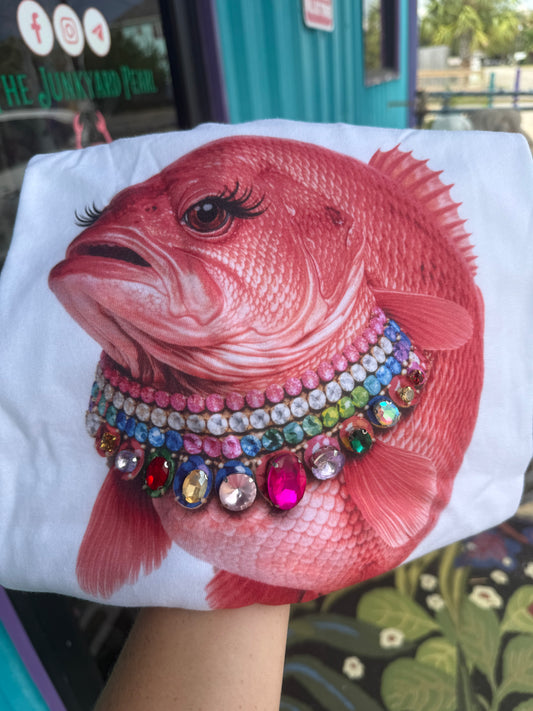 Jeweled Collar Red Snapper on White Crew