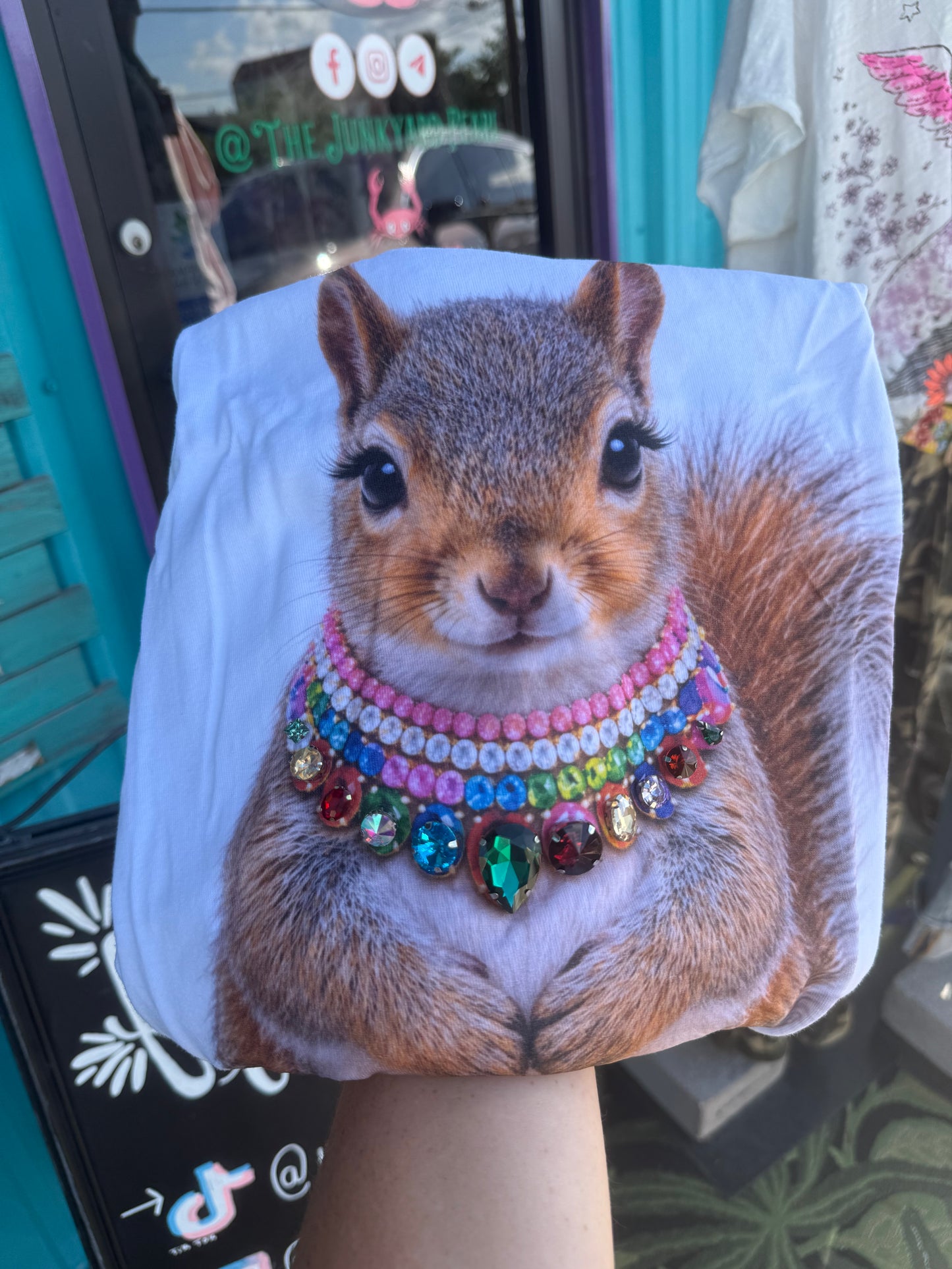 Jeweled Collar Squirrel on White OR Natural Crew